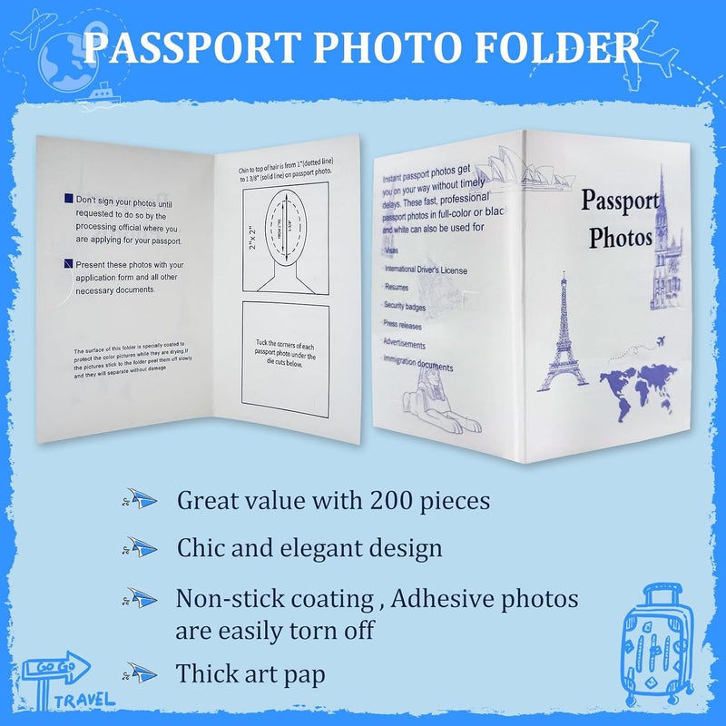 Vivitex 200 Pcs Passport Photo Holder with Closing Tab, Thick White Paper Folder w/Glossy & Matte Coating, 5.31x3.54 Inches - 2x2 Passport Photo Compartment, Safe for Office, Travel & Customer Delivery - Image 4