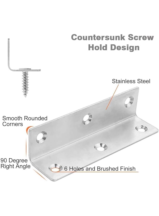 promass 4pcs Inside Corner Braces, Stainless Steel Heavy Duty Long L Brackets for Repairing and Reinforcing Wood Shelf Cabinets Furniture 90 Degree Right Angle Support (100mm) - Image 3