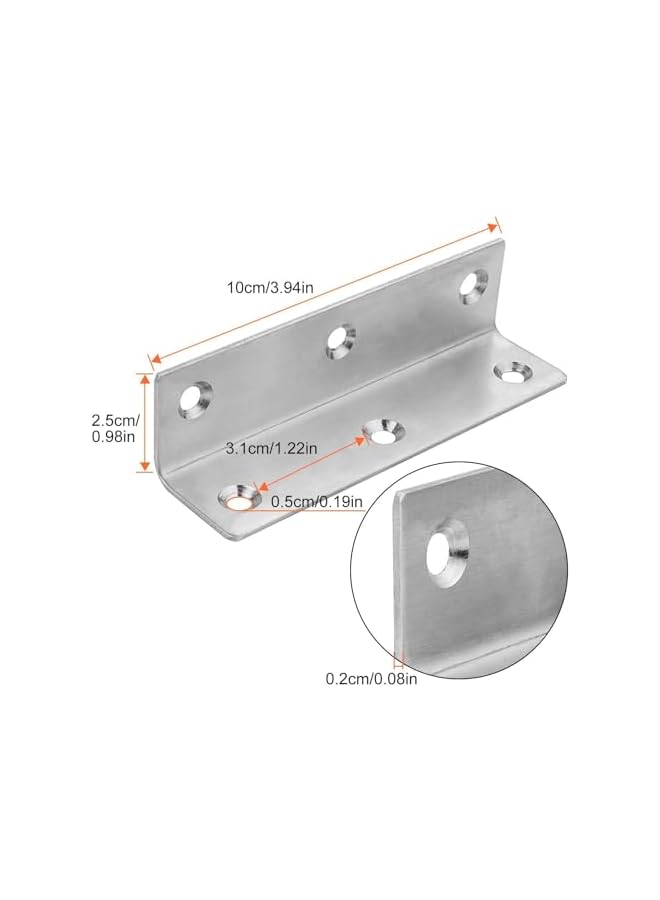 promass 4pcs Inside Corner Braces, Stainless Steel Heavy Duty Long L Brackets for Repairing and Reinforcing Wood Shelf Cabinets Furniture 90 Degree Right Angle Support (100mm) - Image 2