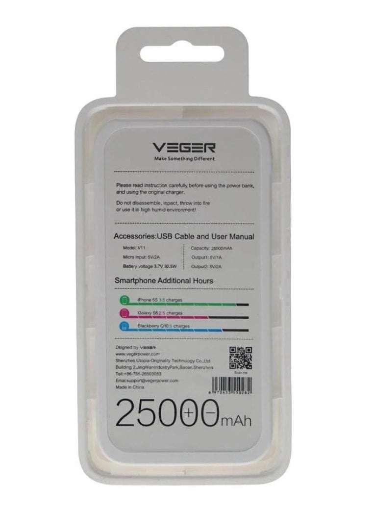 VEGER Dual Port USB Power Bank Black/White  - Image 2