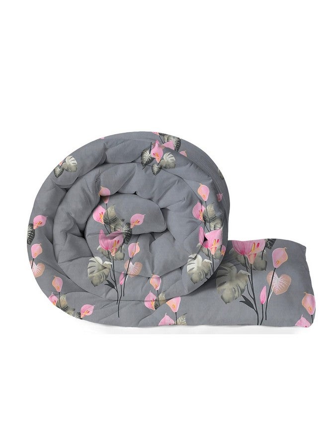 VAS COLLECTIONS 350TC Glace Floral Cotton AC Comforter Set King Size Double Bed with 1 Flat bedsheet & Two King Pillow Covers, 4 Pieces Bedding Set (90x90 inch, Grey & Pink) - Image 2