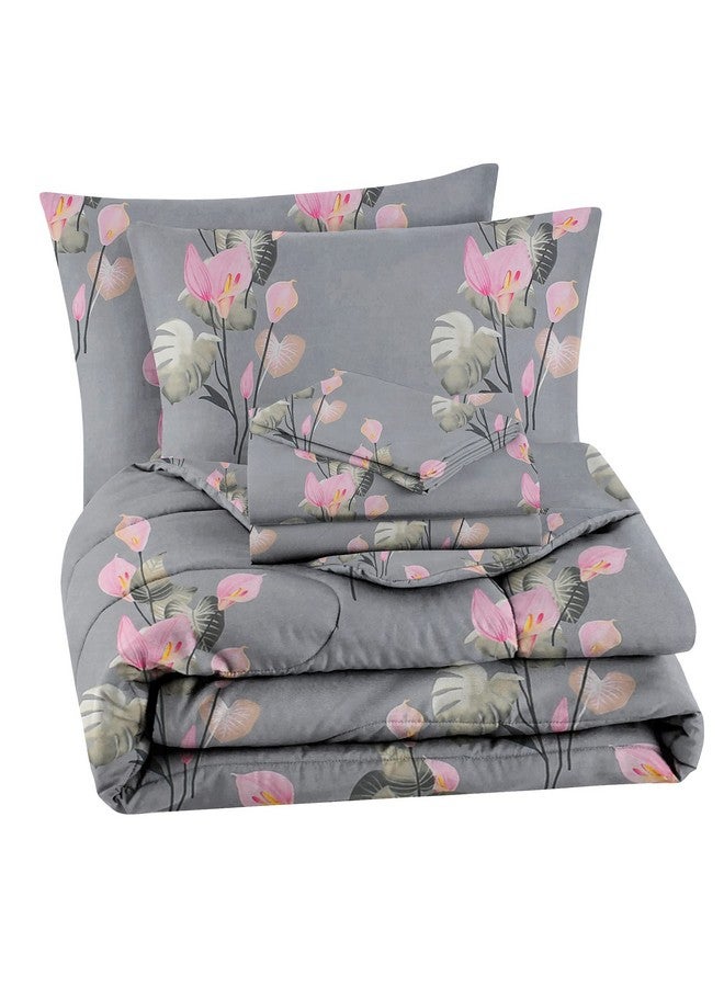VAS COLLECTIONS 350TC Glace Floral Cotton AC Comforter Set King Size Double Bed with 1 Flat bedsheet & Two King Pillow Covers, 4 Pieces Bedding Set (90x90 inch, Grey & Pink) - Image 1