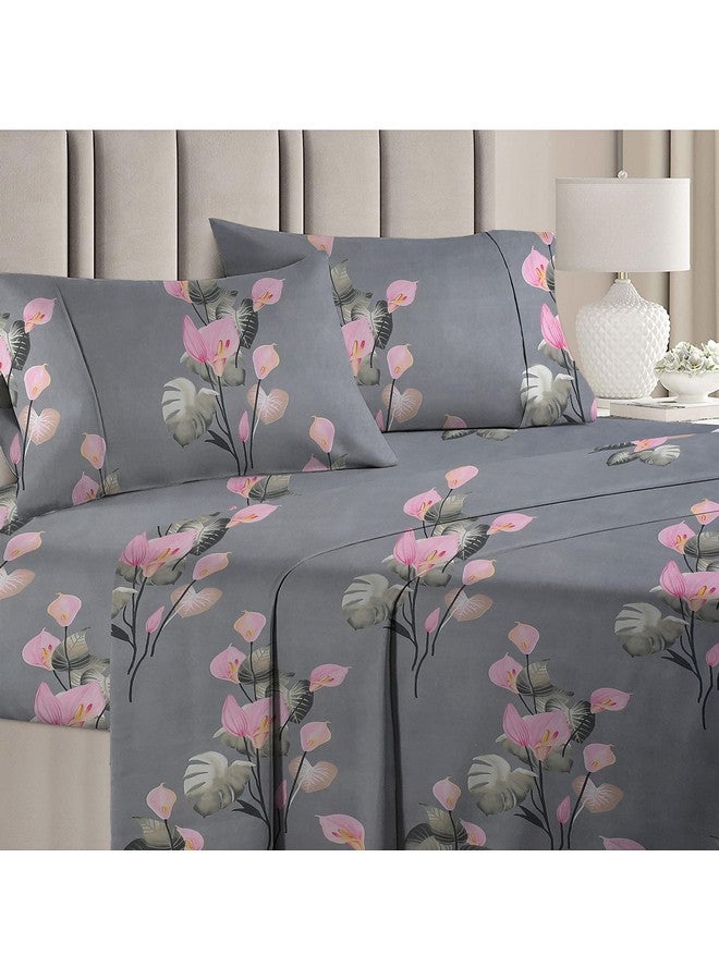 VAS COLLECTIONS 350TC Glace Floral Cotton AC Comforter Set King Size Double Bed with 1 Flat bedsheet & Two King Pillow Covers, 4 Pieces Bedding Set (90x90 inch, Grey & Pink) - Image 3