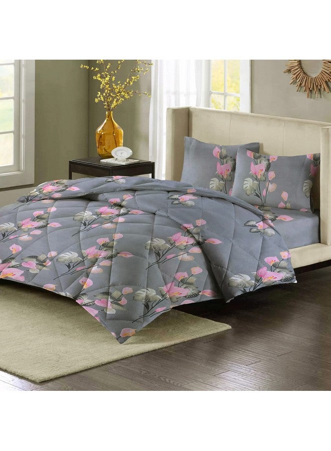 VAS COLLECTIONS 350TC Glace Floral Cotton AC Comforter Set King Size Double Bed with 1 Flat bedsheet & Two King Pillow Covers, 4 Pieces Bedding Set (90x90 inch, Grey & Pink) - Image 5