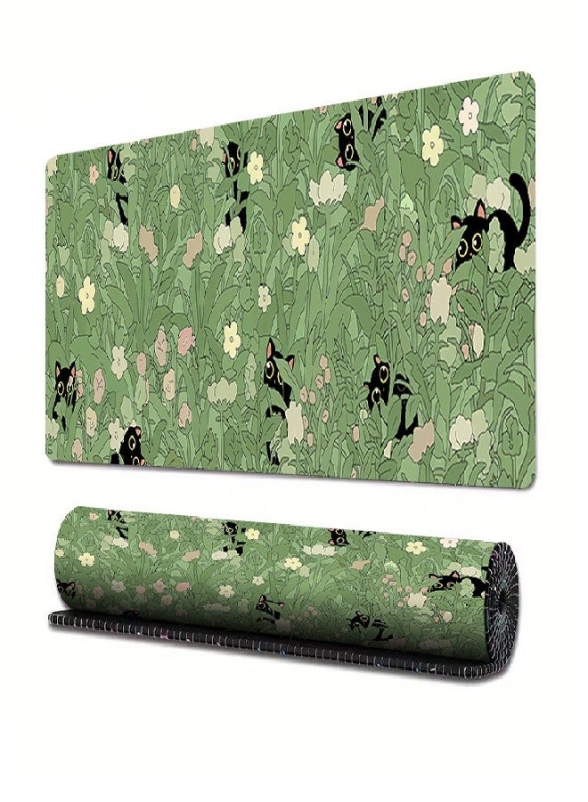 Extended Big Mouse Pad Large, ,100cm X 50cm X 0.3cm，XL Gaming Mouse Pad Desk Pad,Computer Keyboard Mouse Mat Mousepad,Black Cat with Flower Pattern - Image 1