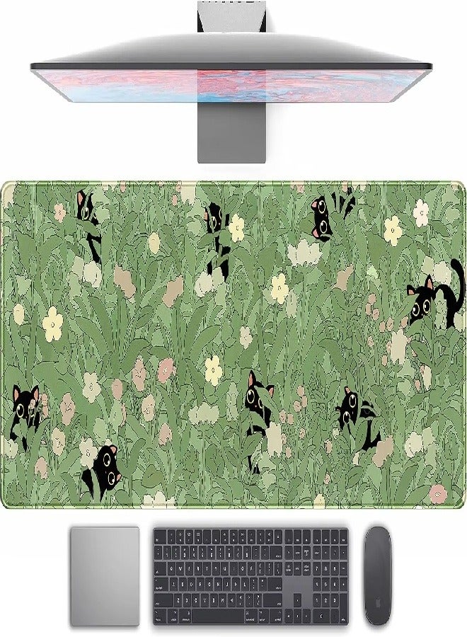Extended Big Mouse Pad Large, ,100cm X 50cm X 0.3cm，XL Gaming Mouse Pad Desk Pad,Computer Keyboard Mouse Mat Mousepad,Black Cat with Flower Pattern - Image 4