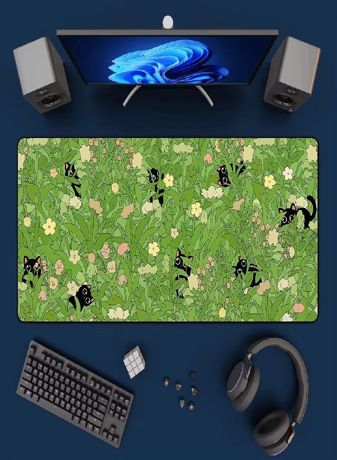 Extended Big Mouse Pad Large, ,100cm X 50cm X 0.3cm，XL Gaming Mouse Pad Desk Pad,Computer Keyboard Mouse Mat Mousepad,Black Cat with Flower Pattern - Image 5