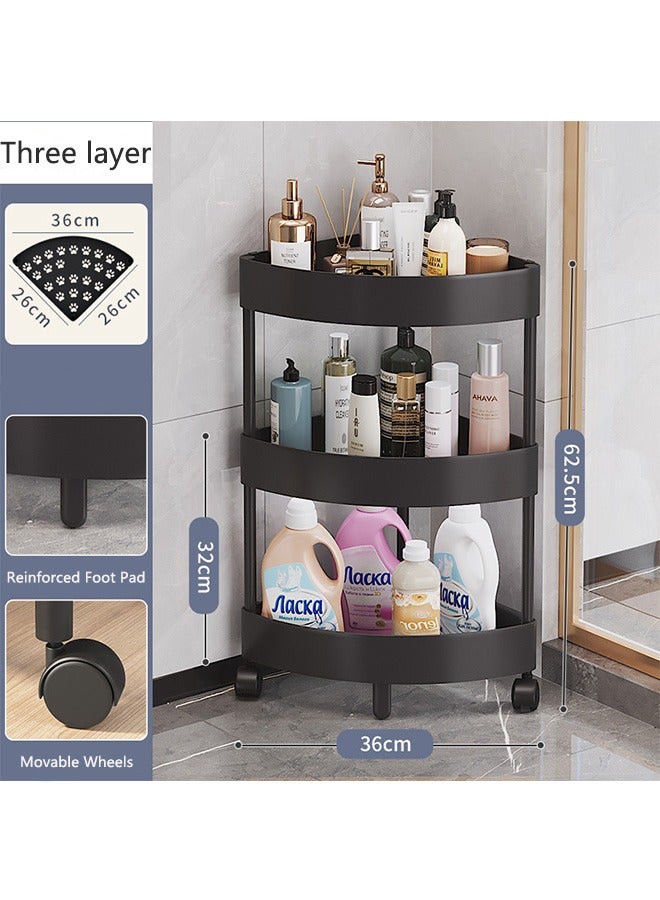 RollsTimi  3 Tier Corner Shelf with Wheels Corner Storage Rack Plastic Corner Shelves for Living Room Bathroom Kitchen Corner Storage Shelf Bookshelf,Black  - Image 1