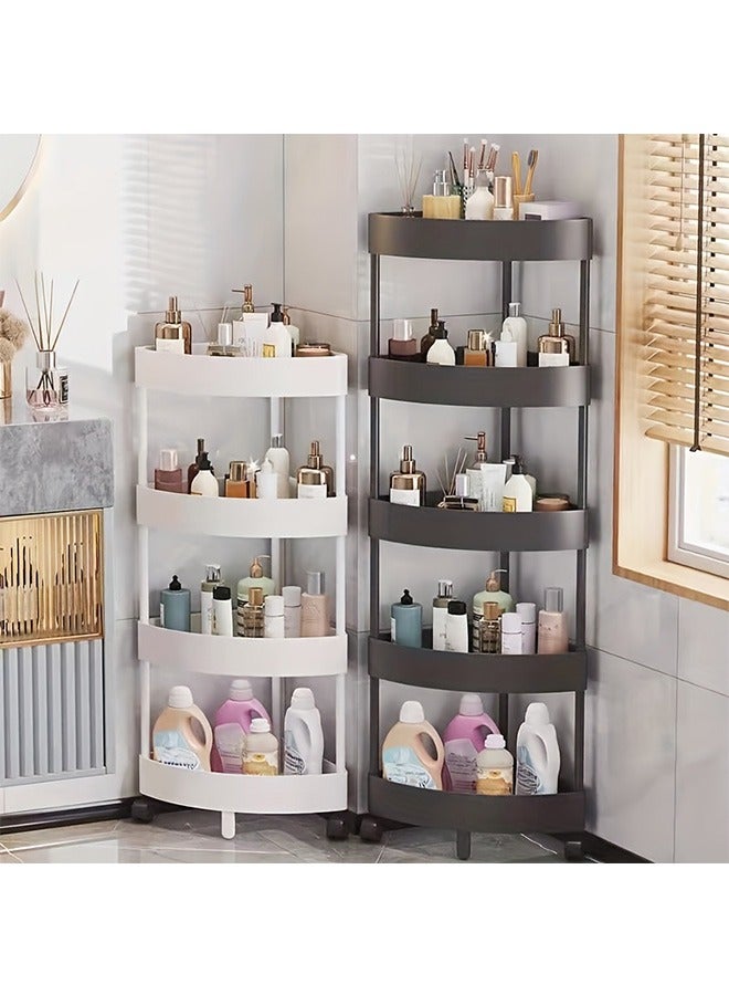 RollsTimi  3 Tier Corner Shelf with Wheels Corner Storage Rack Plastic Corner Shelves for Living Room Bathroom Kitchen Corner Storage Shelf Bookshelf,Black  - Image 3