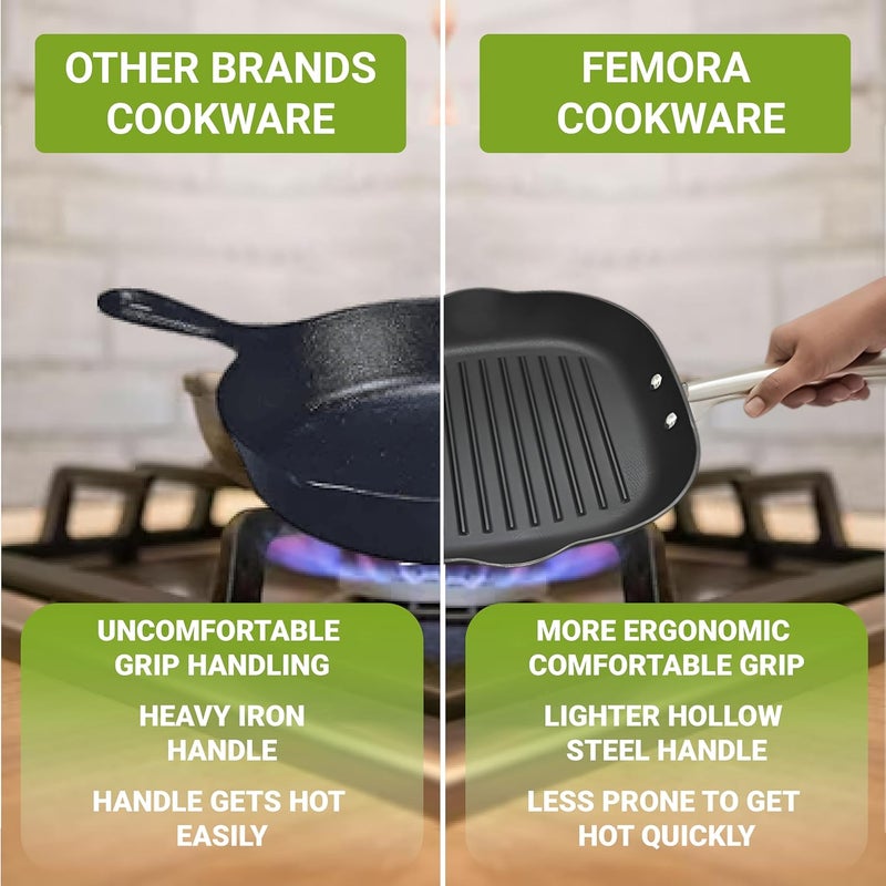 Femora Femora Cast Iron Square 28cm Grill pan Non Toxic and Coating Free Pack of 1 Pcs - Image 3