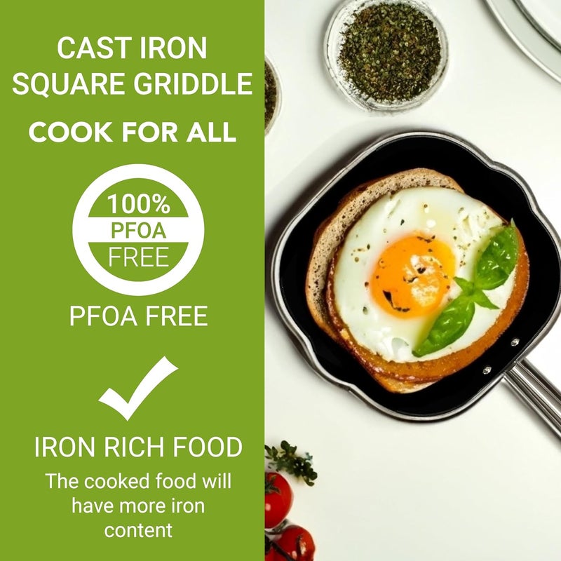 Femora Femora Cast Iron Square 28cm Grill pan Non Toxic and Coating Free Pack of 1 Pcs - Image 4