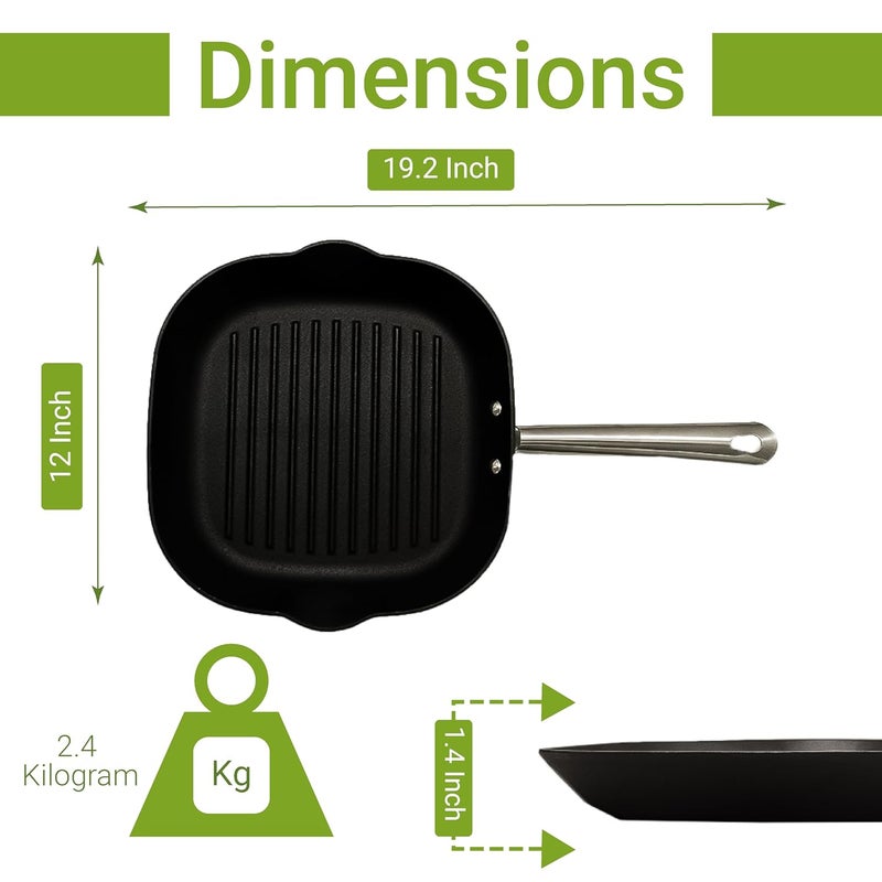 Femora Femora Cast Iron Square 28cm Grill pan Non Toxic and Coating Free Pack of 1 Pcs - Image 2