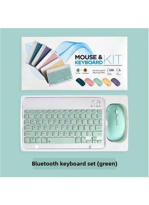 Portable Wireless Bluetooth Keyboard Mouse Set For Ipad Tablet Mobile Phone Universal Digital Computer Accessory Suit-Color:Light Green * 10 Inch And (dual-mode Charging Mouse)