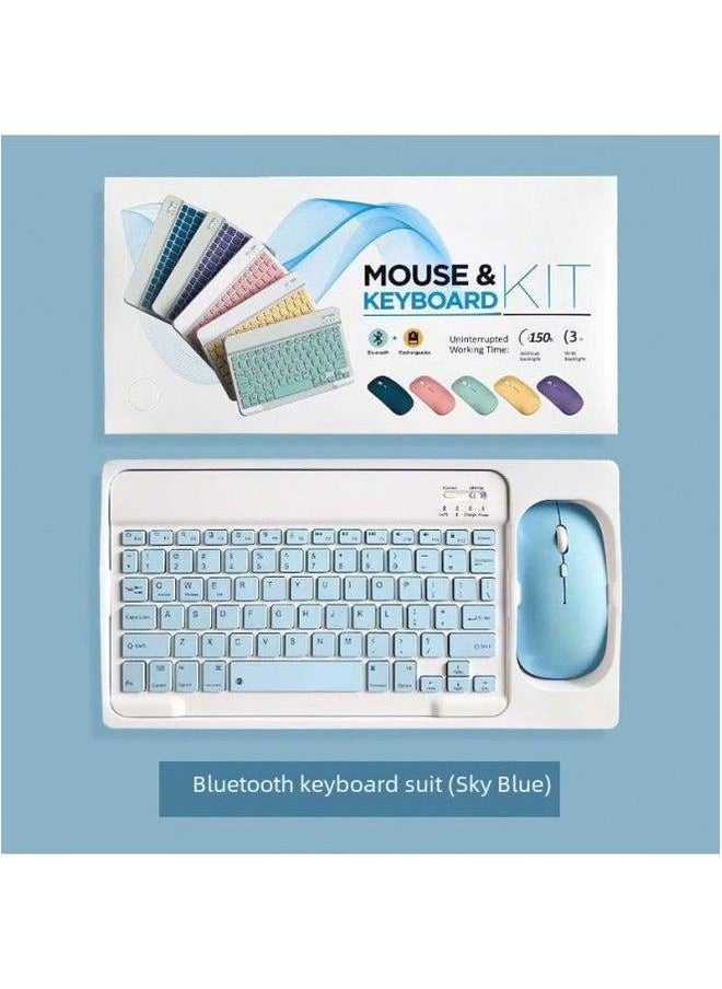 Portable Wireless Bluetooth Keyboard Mouse Set For Ipad Tablet Mobile Phone Universal Digital Computer Accessory Suit-Color:Light Green * 10 Inch And (dual-mode Charging Mouse)