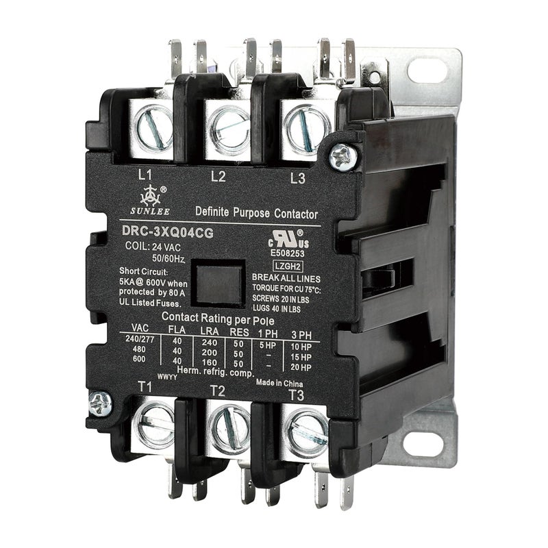 SUNLEE UL 3 pole 40 Amp Contactor 24v coil A2L Compliant fits 42CF35AJ equivalent Definite Purpose Contactor - Image 1