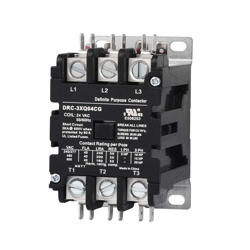 SUNLEE UL 3 pole 40 Amp Contactor 24v coil A2L Compliant fits 42CF35AJ equivalent Definite Purpose Contactor - Image 3