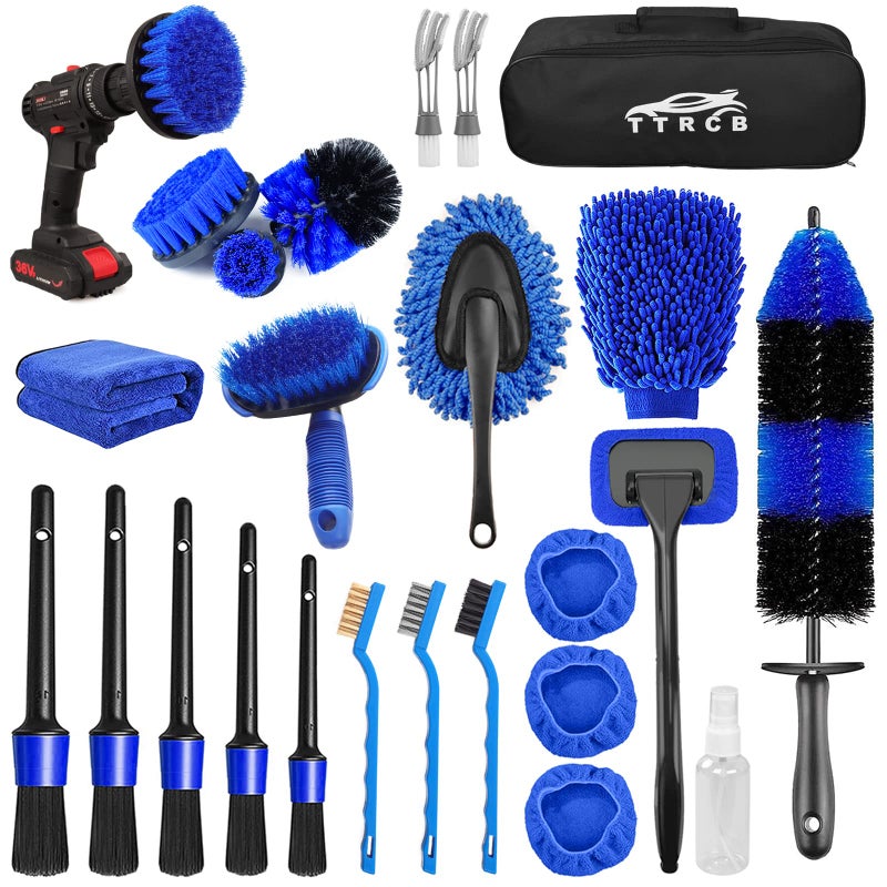 TTRCB 26Pcs Car Detailing Brush Set, Car Detailing Kit, Car Detailing Brushes, Car Cleaning Kit, Car Windshield Cleaning Tool, Professional Car Care kit - Car Wash Brush kit for Interior Exterior Wheels - Image 1