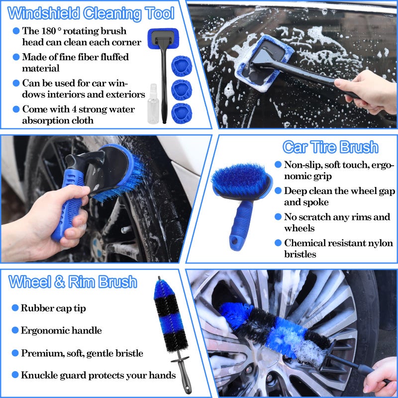 TTRCB 26Pcs Car Detailing Brush Set, Car Detailing Kit, Car Detailing Brushes, Car Cleaning Kit, Car Windshield Cleaning Tool, Professional Car Care kit - Car Wash Brush kit for Interior Exterior Wheels - Image 3