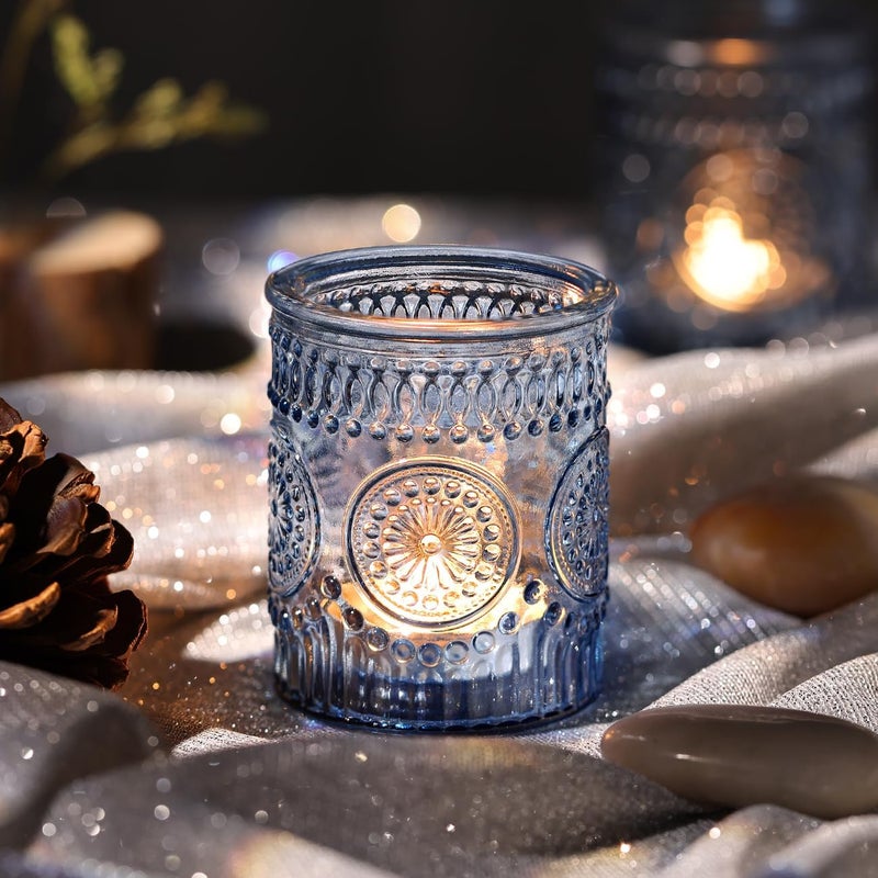 DARJEN Blue Votive Candle Holders Set of 36- Glass Candle Holders Bulk for Tea Light Candle, Embossed Candle Votives for Wedding Centerpiece, Living Room & Home Table Decor - Image 2