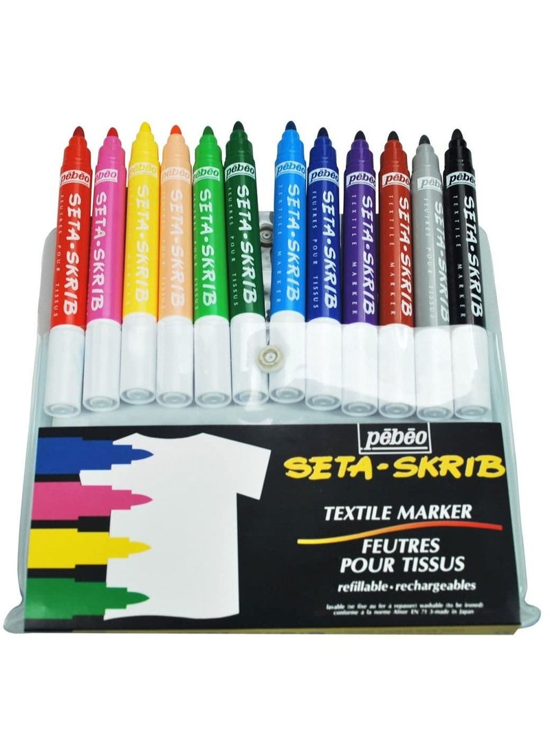 Pebeo Setakrib Fabric Textile Markers 2mm 12 colors - Image 1