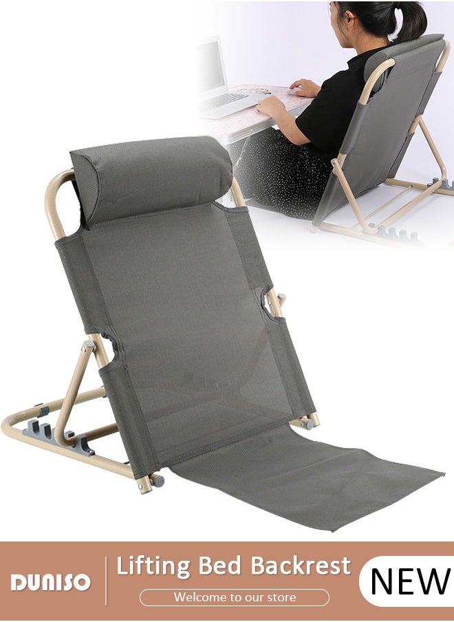 DUNISO Lifting Bed Backrest, 5 Gears Portable Folding Adjustable Sit-Up Back Rest, Multi-Function Floor Chair for Bed, Backrest Chair for Reading, Bed Backrest Support with Head Pillow for Neck Head Lumbar Support  - Image 1