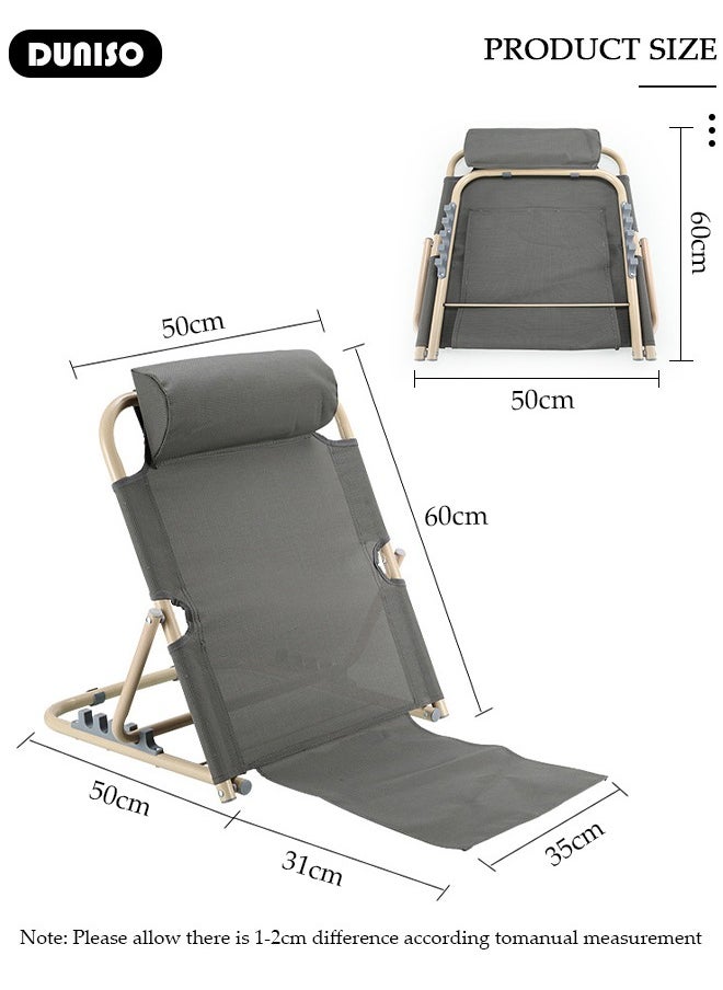 DUNISO Lifting Bed Backrest, 5 Gears Portable Folding Adjustable Sit-Up Back Rest, Multi-Function Floor Chair for Bed, Backrest Chair for Reading, Bed Backrest Support with Head Pillow for Neck Head Lumbar Support  - Image 4
