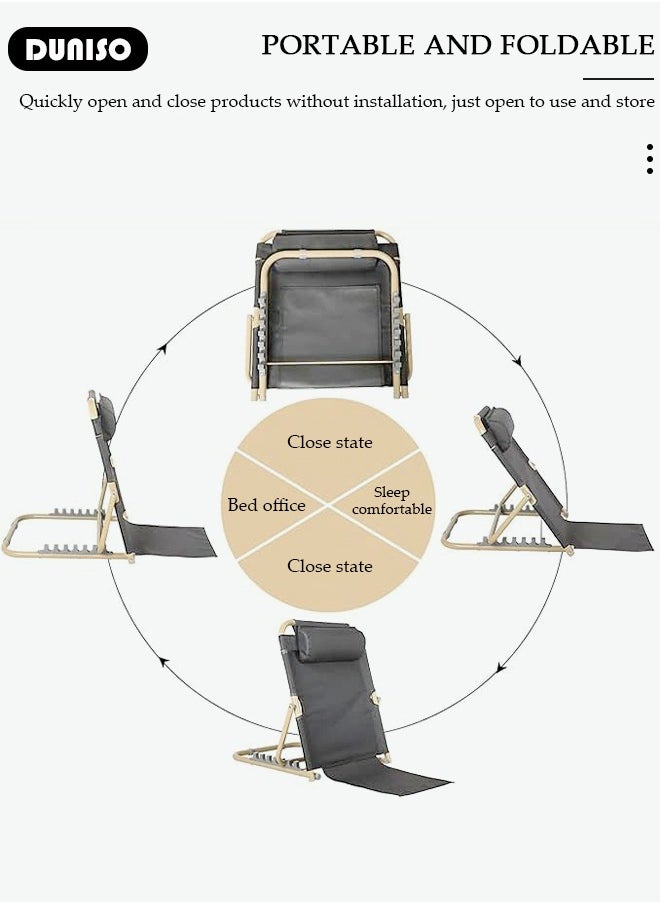 DUNISO - Lifting Bed Backrest, 5 Gears Portable Folding Adjustable Sit-Up Back Rest, Multi-Function Floor Chair for Bed, Backrest Chair for Reading, Bed Backrest Support with Head Pillow for Neck Head Lumbar Support - Image 1