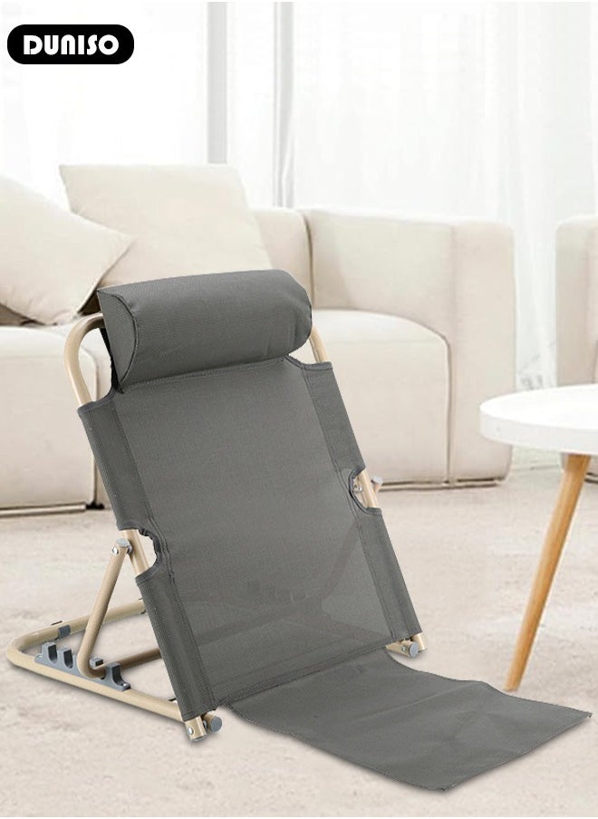 DUNISO - Lifting Bed Backrest, 5 Gears Portable Folding Adjustable Sit-Up Back Rest, Multi-Function Floor Chair for Bed, Backrest Chair for Reading, Bed Backrest Support with Head Pillow for Neck Head Lumbar Support - Image 1