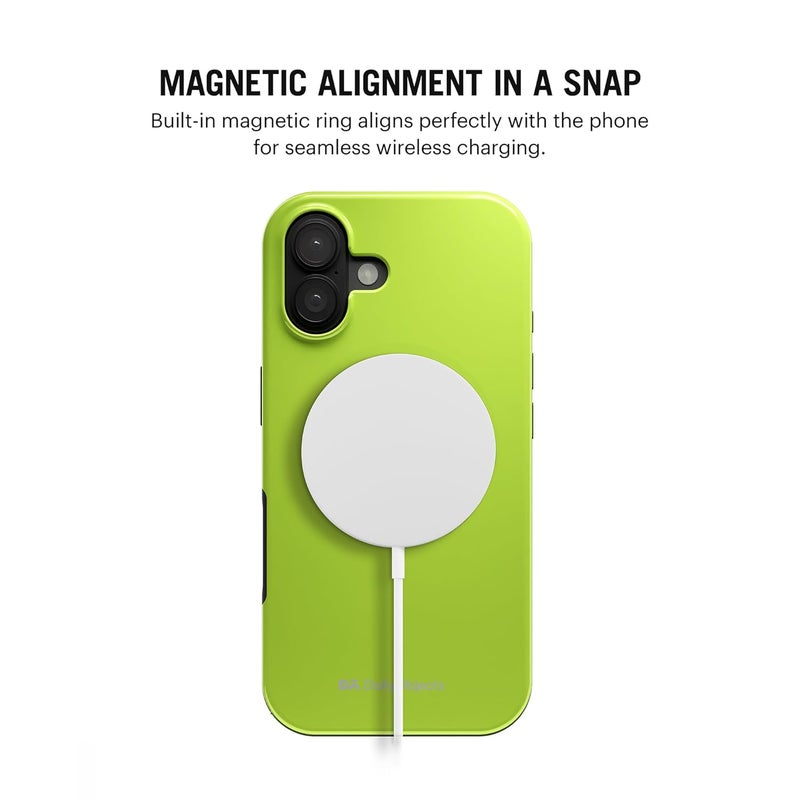 Daily Objects Polycarbonate Enamel Bumper Magsafe Case For iPhone 16 Compatible With Mag-Safe Wireless Charging | Lime Hybrid Magnetic Back Cover - Image 2