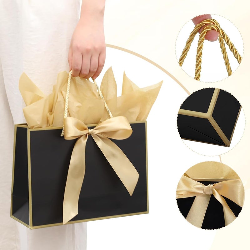 4pcs Black Gift Bag Medium, Gift Bags for Presents for Wedding, Birthday, Party, Shopping (35 * 24.5 * 11cm) - Image 2