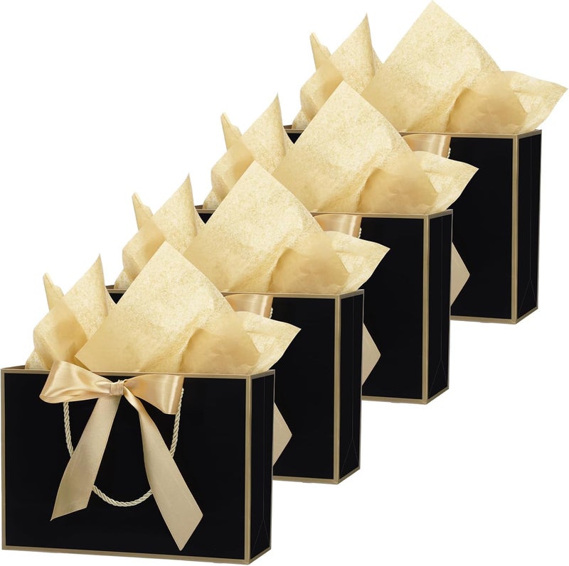 4pcs Black Gift Bag Medium, Gift Bags for Presents for Wedding, Birthday, Party, Shopping (35 * 24.5 * 11cm) - Image 1