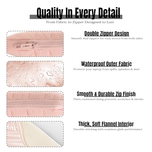 RarePicks Soft Padded Medium Portable Laptop Sleeve | Puffy Laptop Sleeve | Compatible with Laptop/MacBook Air/Pro Upto 13 in | Water Resistant Fabric | Padded Sleeve with Zip Closure - Pink - Image 3