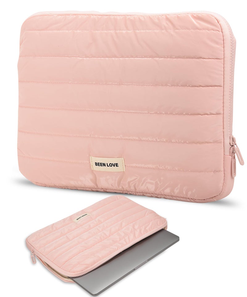 RarePicks Soft Padded Medium Portable Laptop Sleeve | Puffy Laptop Sleeve | Compatible with Laptop/MacBook Air/Pro Upto 13 in | Water Resistant Fabric | Padded Sleeve with Zip Closure - Pink - Image 1