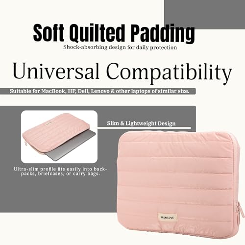 RarePicks Soft Padded Medium Portable Laptop Sleeve | Puffy Laptop Sleeve | Compatible with Laptop/MacBook Air/Pro Upto 13 in | Water Resistant Fabric | Padded Sleeve with Zip Closure - Pink - Image 4