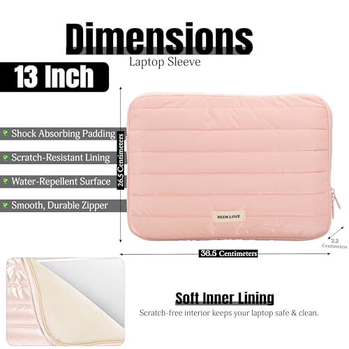 RarePicks Soft Padded Medium Portable Laptop Sleeve | Puffy Laptop Sleeve | Compatible with Laptop/MacBook Air/Pro Upto 13 in | Water Resistant Fabric | Padded Sleeve with Zip Closure - Pink - Image 2