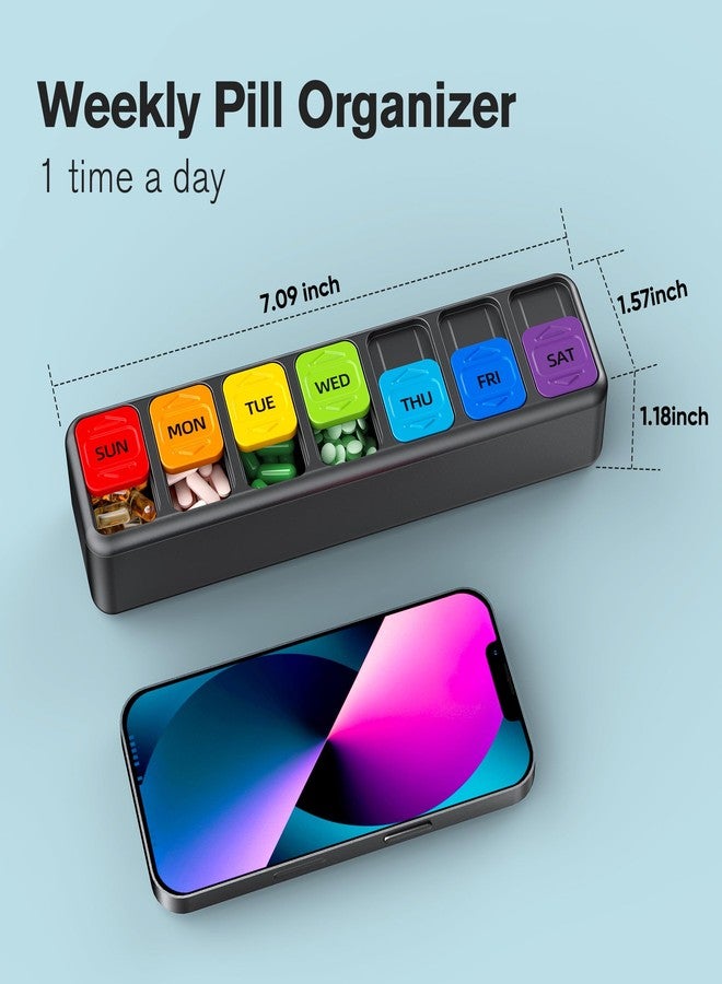 Restree Weekly Pill Organizer Once a Day, Daily Medicine Organizer with Slide-Lid, 7 Day Portable Travel Pill case, Vitamin & Supplement Organizer (Black - Image 2