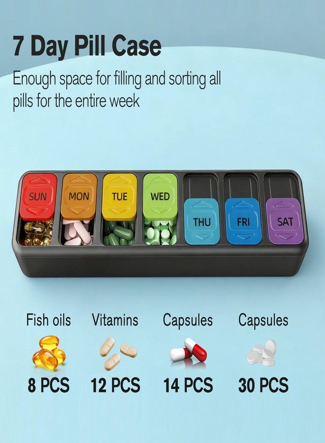 Restree Weekly Pill Organizer Once a Day, Daily Medicine Organizer with Slide-Lid, 7 Day Portable Travel Pill case, Vitamin & Supplement Organizer (Black - Image 3