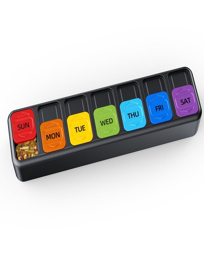 Restree Weekly Pill Organizer Once a Day, Daily Medicine Organizer with Slide-Lid, 7 Day Portable Travel Pill case, Vitamin & Supplement Organizer (Black - Image 1