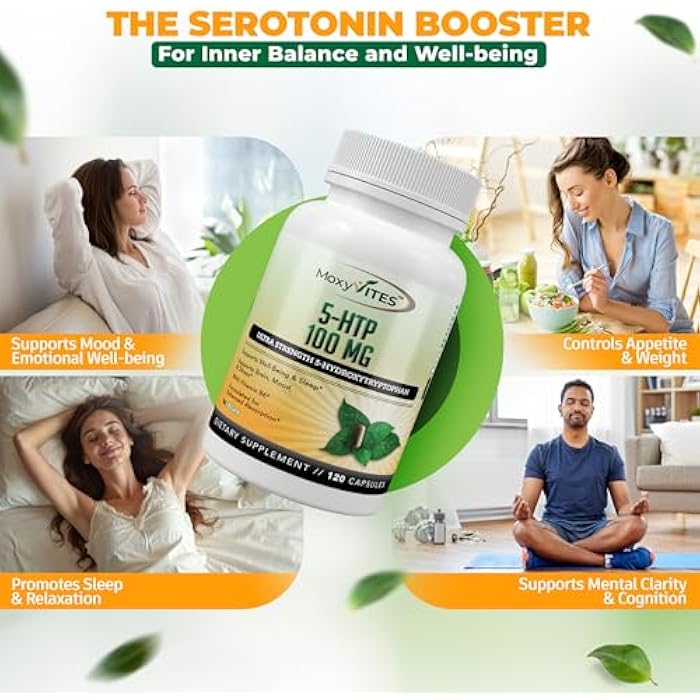 MoxyVites 5HTP 100mg Supplement, Plus B6, 5 HTP Organic Whole Food - Best Serotonin Booster - Non-GMO, 120 Vegan Capsules - Image 3