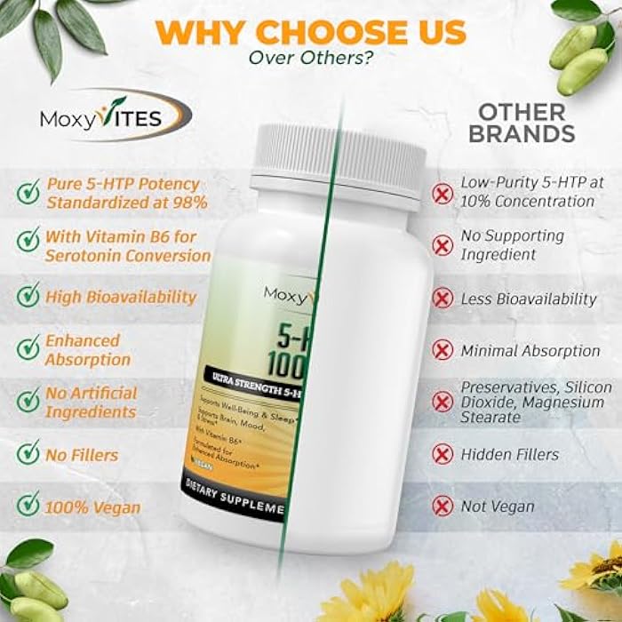 MoxyVites 5HTP 100mg Supplement, Plus B6, 5 HTP Organic Whole Food - Best Serotonin Booster - Non-GMO, 120 Vegan Capsules - Image 4