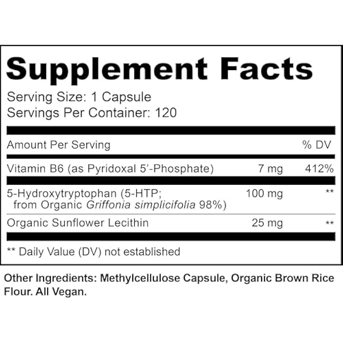 MoxyVites 5HTP 100mg Supplement, Plus B6, 5 HTP Organic Whole Food - Best Serotonin Booster - Non-GMO, 120 Vegan Capsules - Image 2