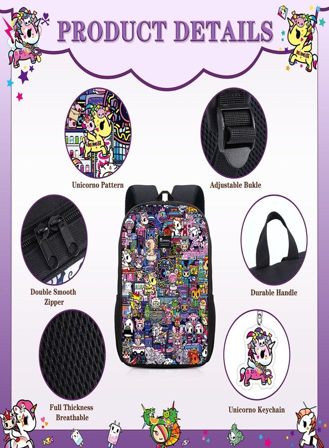Tokidoki Backpack Set with Lunch Bag Pencil Case Unicorno Keychain Travel Laptop Bag Casual Daypacks for Women (Backpack Set-Purple) - Image 4