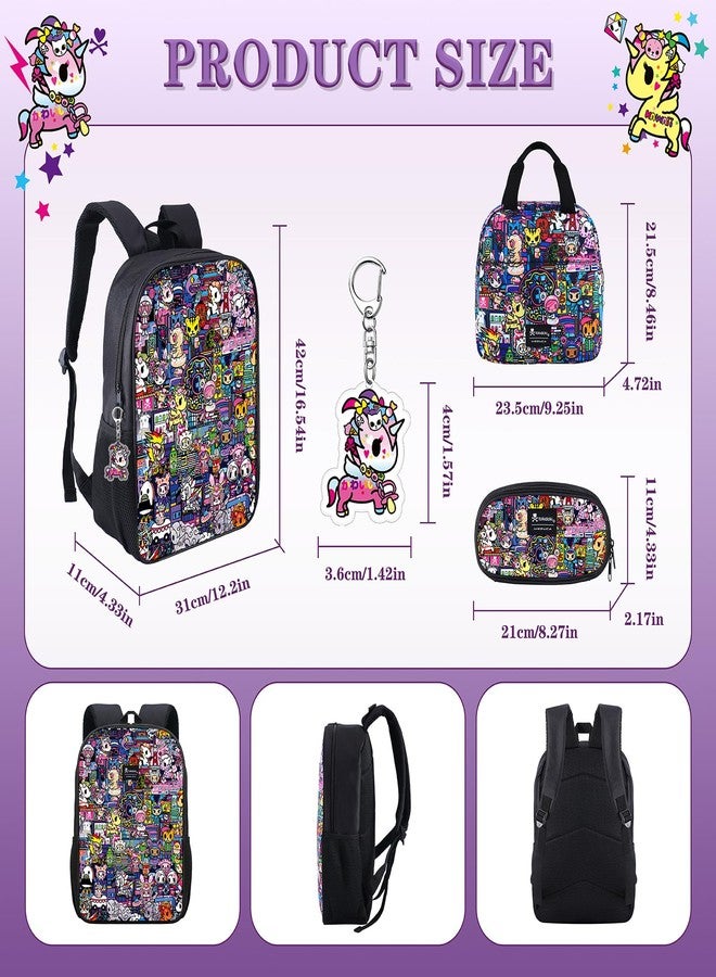 Tokidoki Backpack Set with Lunch Bag Pencil Case Unicorno Keychain Travel Laptop Bag Casual Daypacks for Women (Backpack Set-Purple) - Image 2
