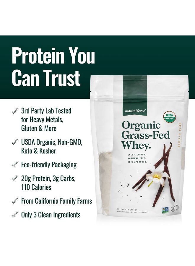 Natural Force Grass Fed Organic Whey Protein Powder – Non GMO Verified, Humane Certified & Lab Tested for Toxins – Real Vanilla Flavor – Keto Friendly, Low Carb, and Kosher - 16 Ounce A2 Protein - Image 3