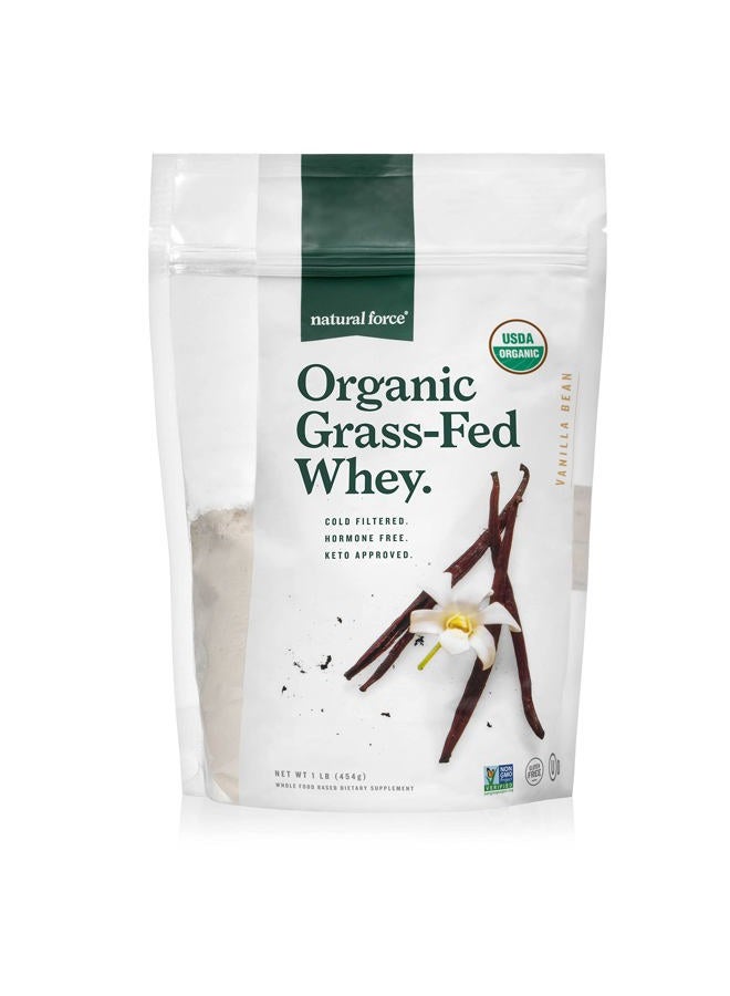 Natural Force Grass Fed Organic Whey Protein Powder – Non GMO Verified, Humane Certified & Lab Tested for Toxins – Real Vanilla Flavor – Keto Friendly, Low Carb, and Kosher - 16 Ounce A2 Protein - Image 1