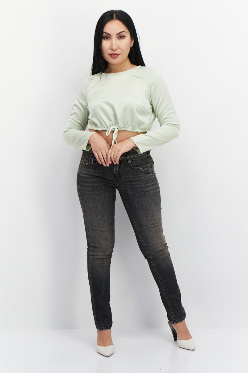 Missguided Women Petite Round Neck Long Sleeves Plain Blouse, Mint Green - Image 2