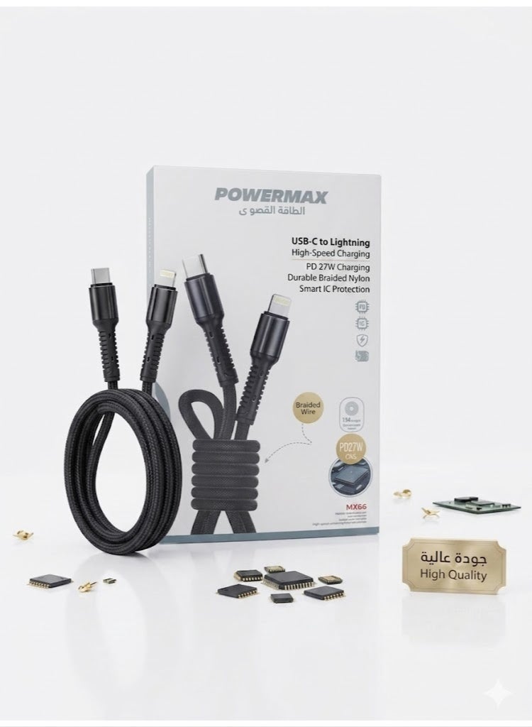 PowerMax Charger Cable 1m, USB-C to Lightning Cable, PD27 Fast Charging for iPhone 14/15 Pro and Promax - Image 1