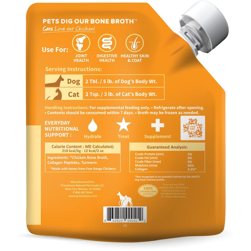 Primalvore Free-Range Bone Broth for Dogs &Cats, Mobility Formula w/Collagen Peptides to Help Support Hip & Joints, Digestion, Skin & Coat and Hydration, Human Grade, Made in USA. Chicken 2 Pack - Image 2