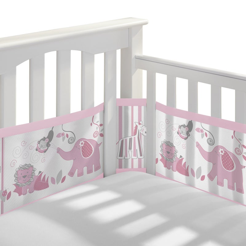 BreathableBaby Breathable Mesh Liner for Full-Size Cribs, Classic 3mm Mesh, Safari Fun Girl (Size 4FS Covers 3 or 4 Sides) - Image 1