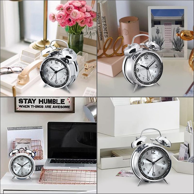 Peakeep Loud Alarm Clock for Heavy Sleepers Adults, Metal 4 Inches Twin Bell Battery Operated Alarm Clocks for Bedrooms Decoration (Metal Silver) - Image 4